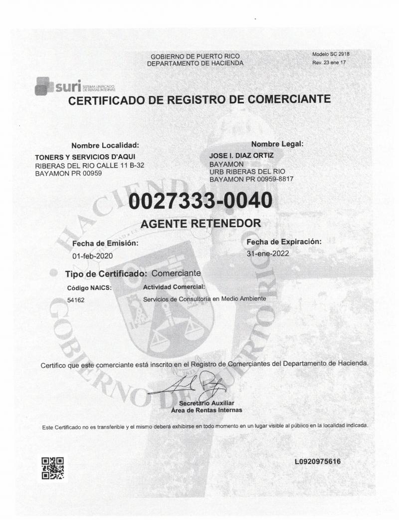 MERCHANT CERTIFICATE